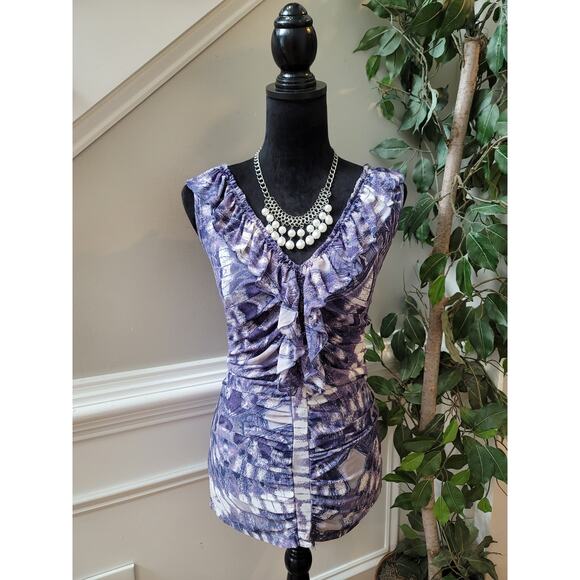 New York & Company Blouse Women's Size Large Purple White 100% Polyester - Picture 2 of 11